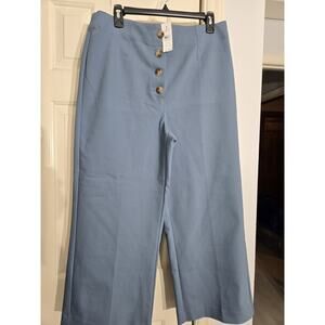Loft Womens High Waist Crop Pants Size 12 Slate Blue Button Fly High Rise Pocket